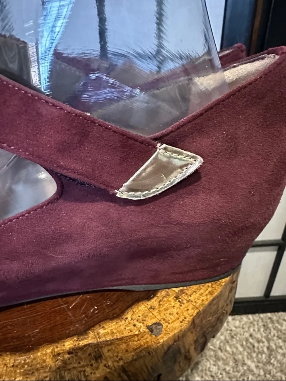Anyi Lu Women's Wine Suede Mary Jane Wedge Heels EUC 8.5